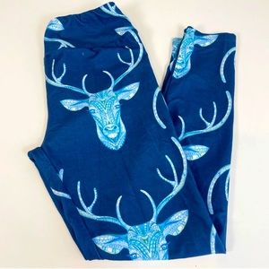 Charlies Project Womens High Waist Animal Elk Print Leggings Blue One Size